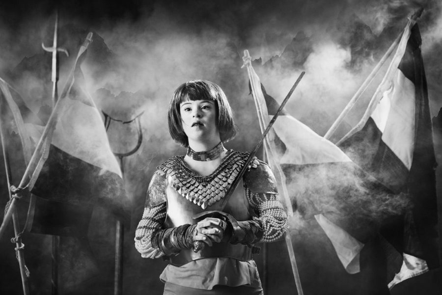 Girl with Down's syndrome in the role of the icon Jeanne d'Arc