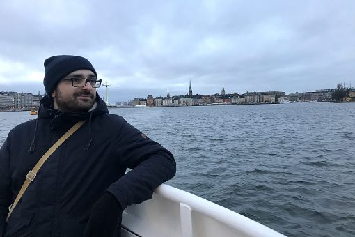 Giorgi Kankia from Georgia is standing on the ferry heading towards Old Town in Stockholm.