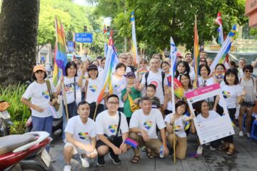 Alumnis taking part in pride parade