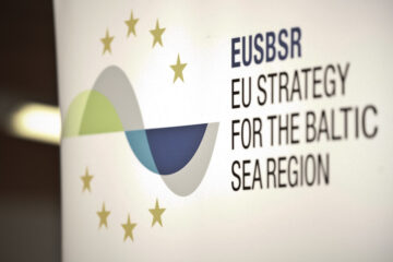 A photo of a logo which says EU Strategy for the Baltic Sea Region
