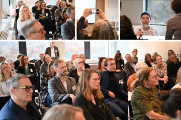Ett kollage av bilder som visar en workshop med många deltagare av olika kön och nationaliteter, samlade i diskussioner och grupparbeten.