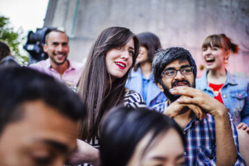 Woman and man smiling